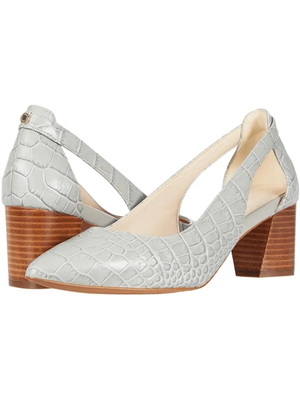NWOT Cole Haan Ivory Croc Embossed Leather Slingback Block Heels Size 9